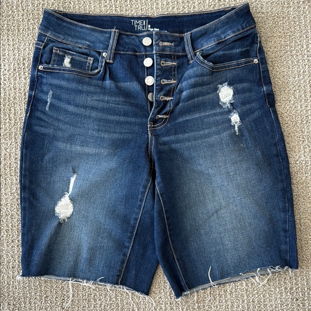 Time and Tru Blue Distressed Denim Shorts